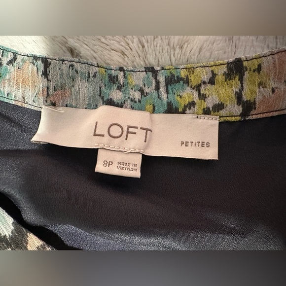 LOFT Midi Floral Long Sleeve Shirt Dress Petite Multicolor - Picture 10 of 15